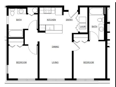 A black and white floor plan of a house with labeled rooms.